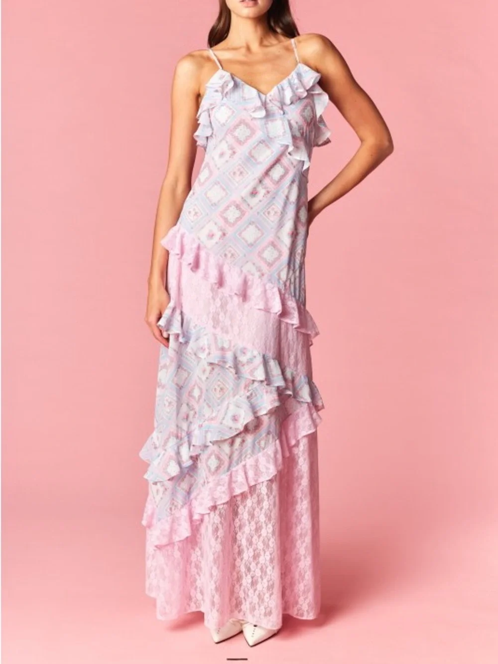 Pink Ruffle Tiered Maxi Dress - Picture 2 of 9